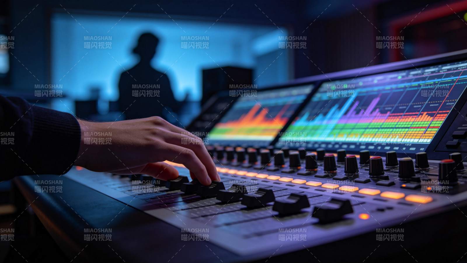 录音棚调音台操作瞬间图片