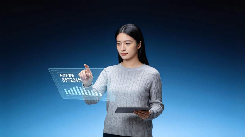 女子触控全息数据屏图片