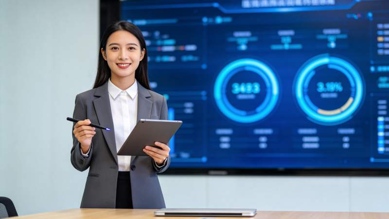 女高管持平板汇报数据图片