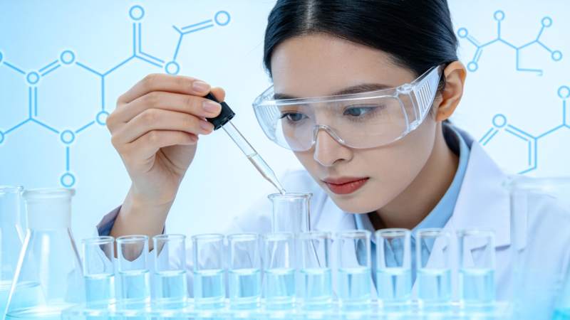 女科学家专注实验滴液图片