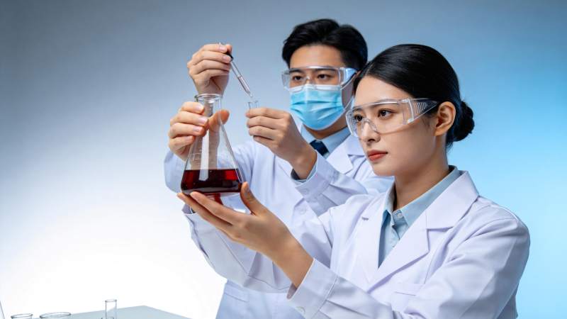实验室双人协作滴定实验图片