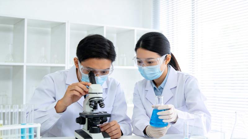 实验室双人科研协作场景图片