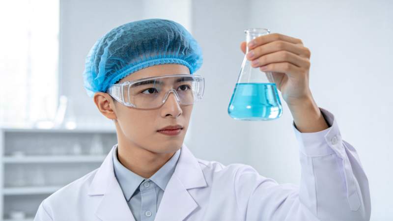 实验室青年科学家观察溶液图片