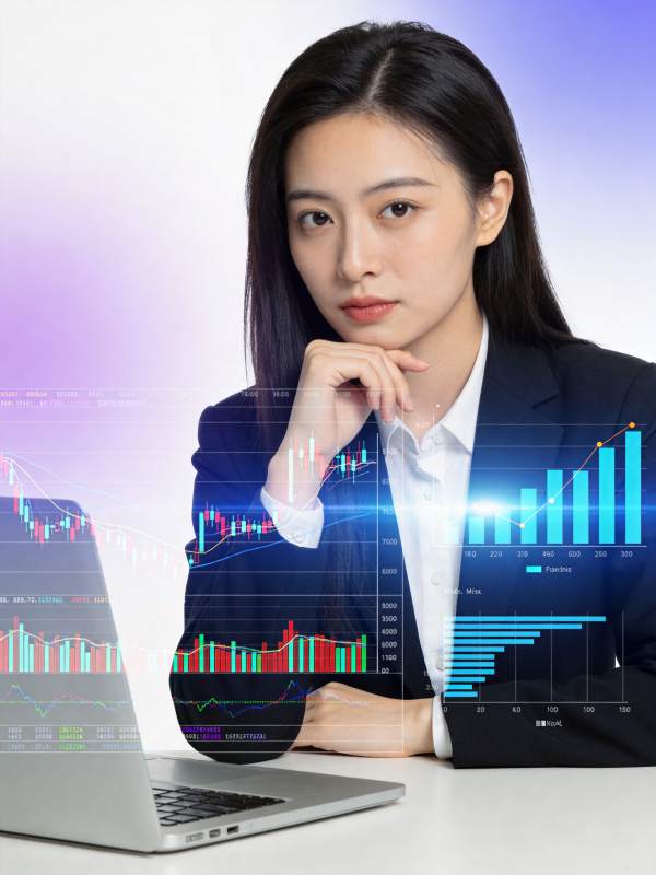 职场女性专注分析金融数据图表图片