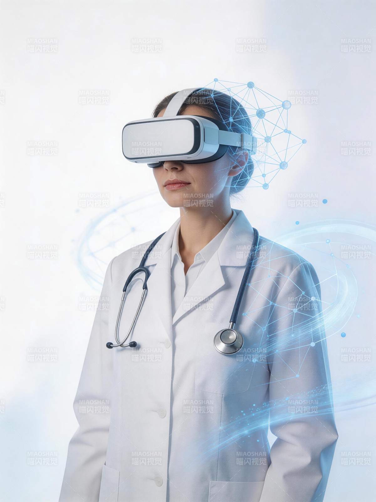 医生佩戴虚拟现实设备进行医疗模拟图片