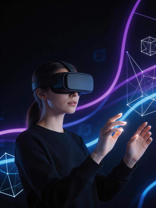 VR少女触碰未来光影图片