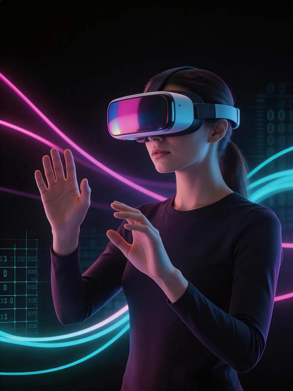 VR少女触碰未来光影图片