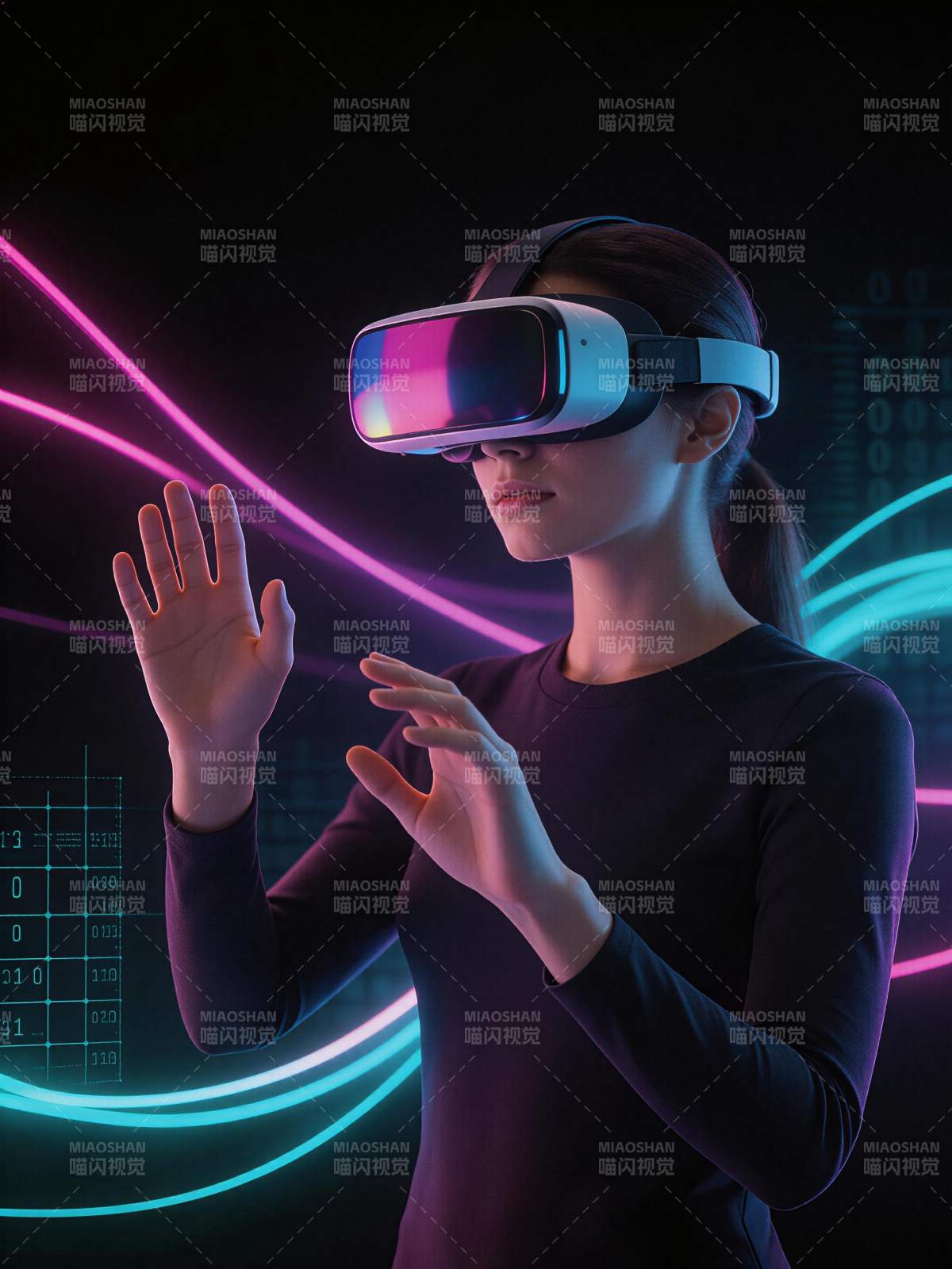 VR少女触碰未来光影图片