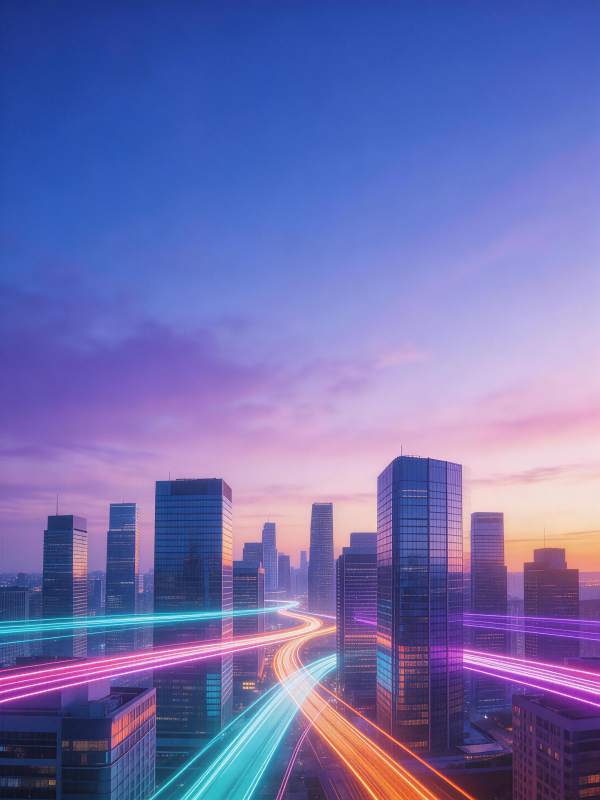 霓虹都市 光轨穿梭夜图片
