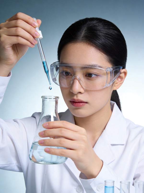 女科学家专注滴定实验图片