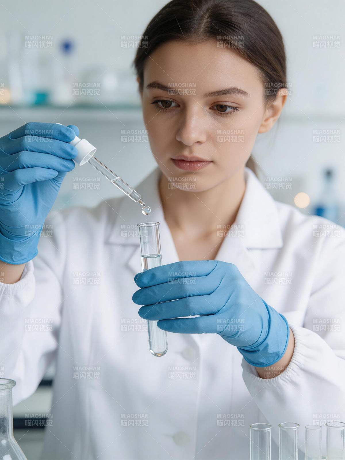 女科学家滴液实验专注中图片