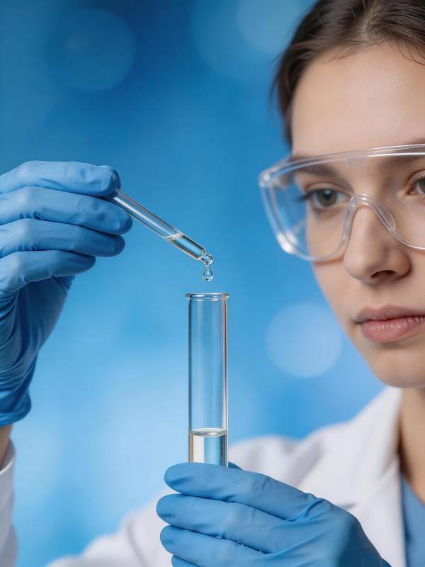 女科学家滴液实验特写图片
