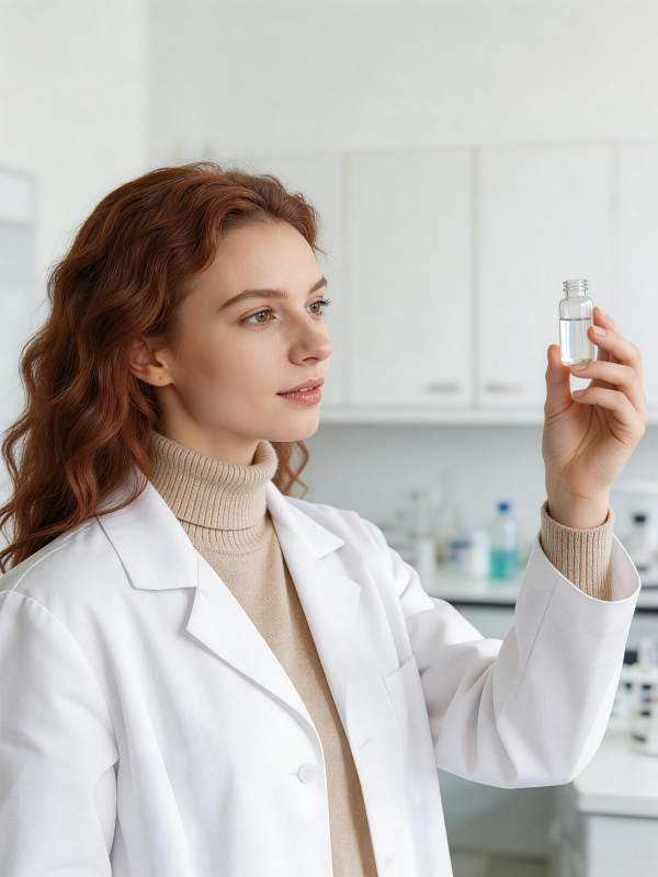 女科学家观察药瓶图片