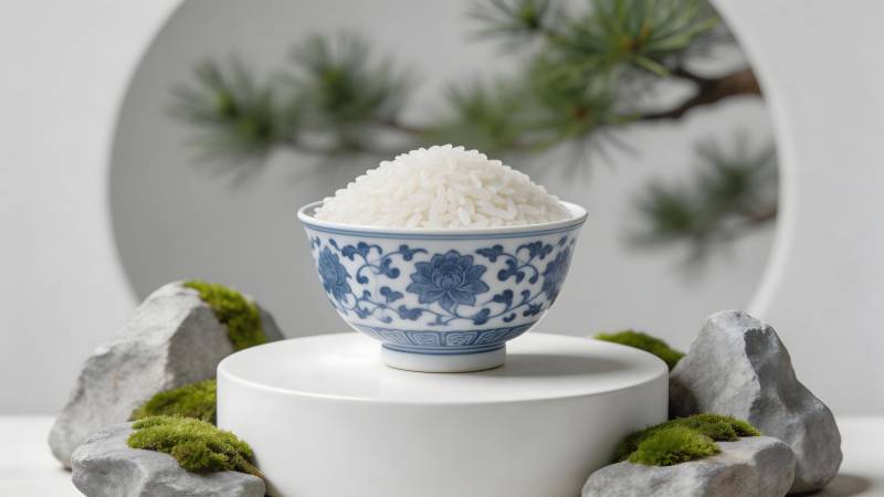 青花瓷碗盛白米 松石雅境图片