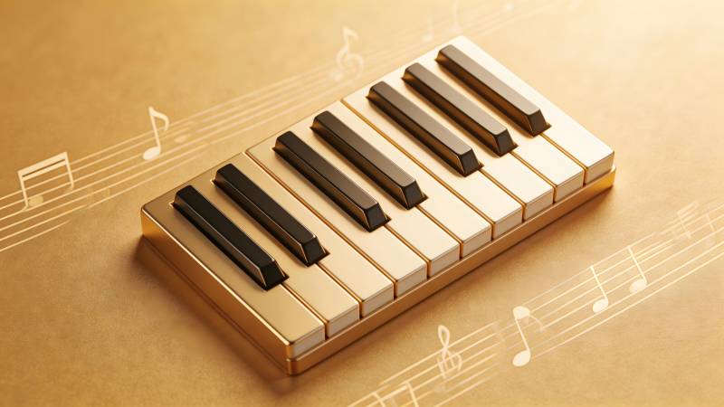 金色琴键 音符飞舞图片
