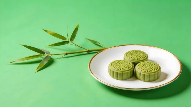 青竹伴绿豆糕 清新雅致图片