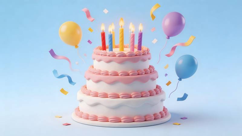 生日蛋糕彩带气球庆祝图片