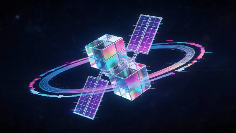 霓虹卫星环绕轨道飞行图片