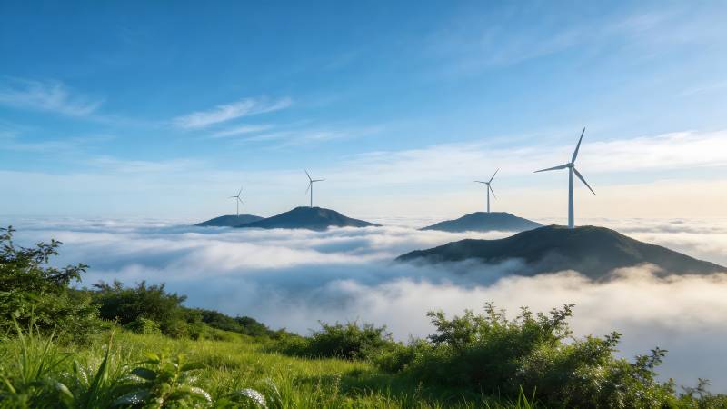 云海风车山景图图片