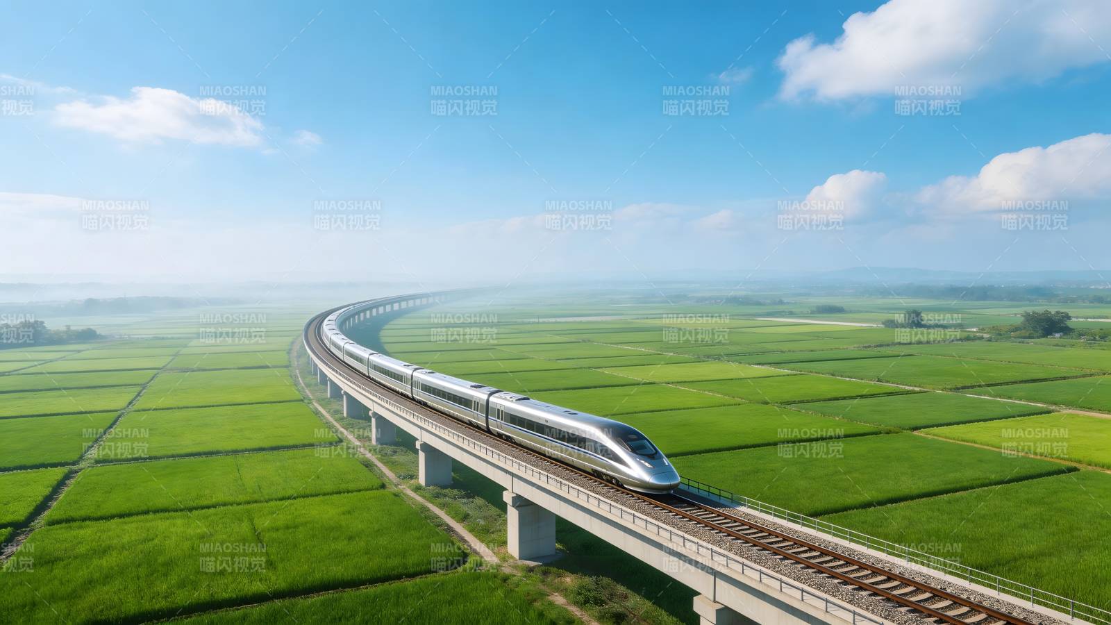 高铁穿行绿野间图片