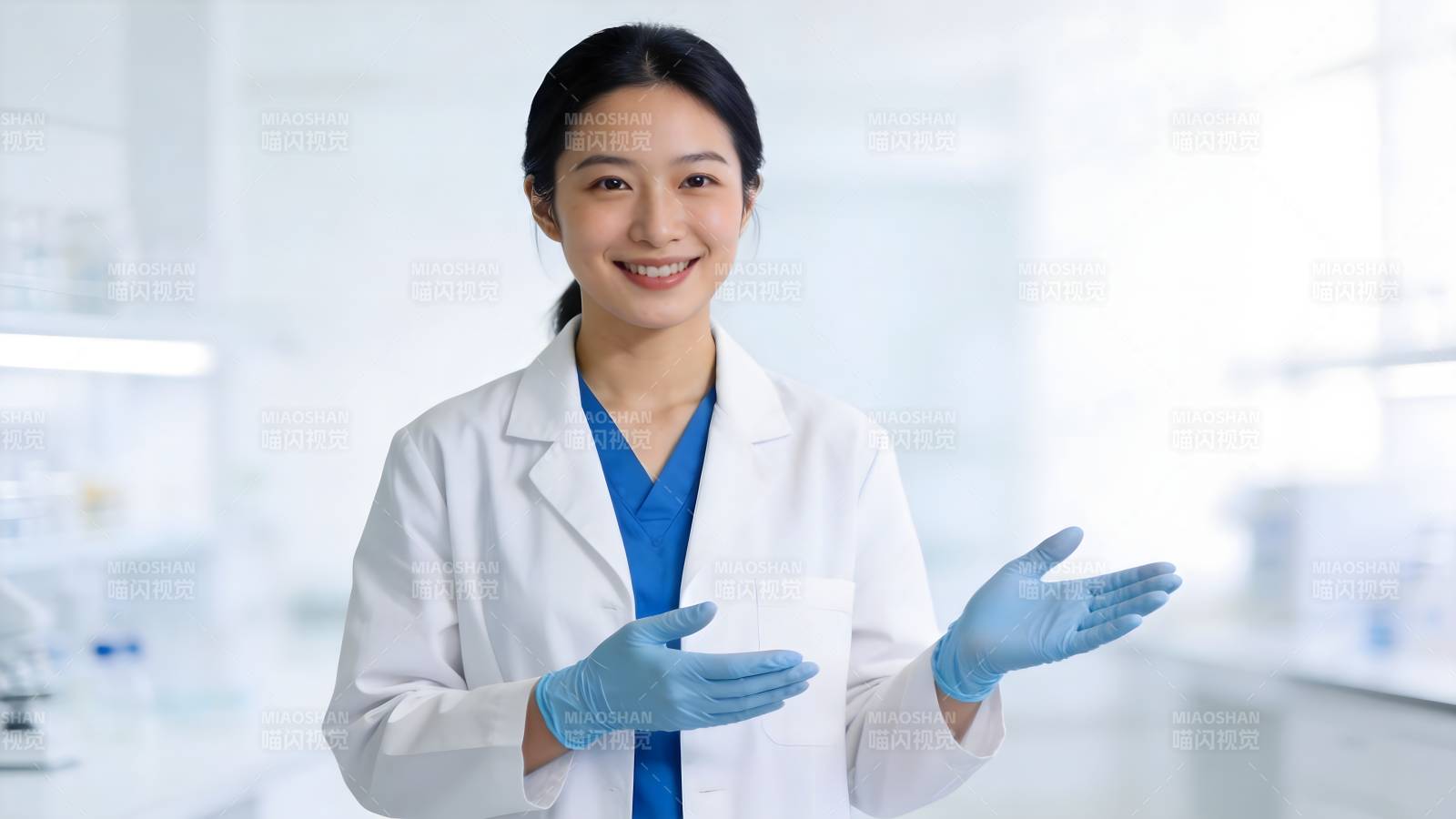 女科学家微笑展示实验成果图片