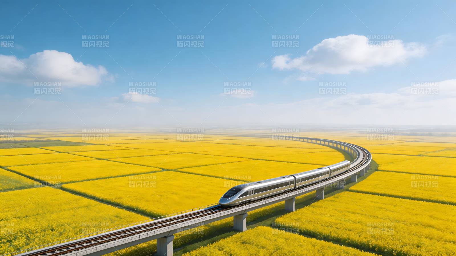 高铁穿行金色花海图片