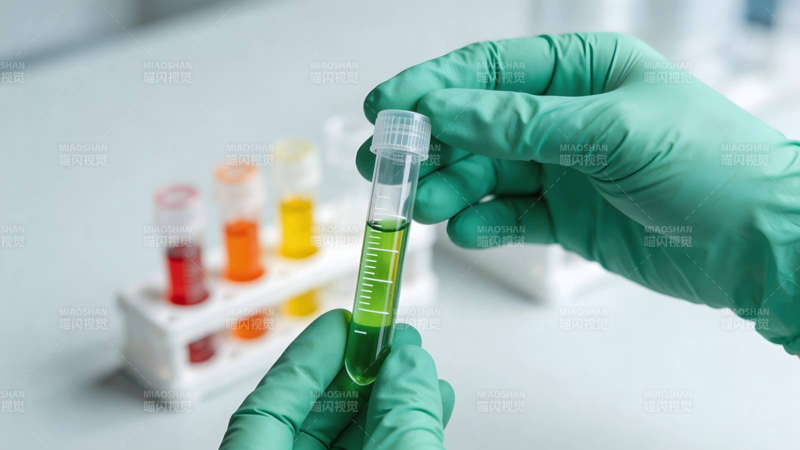 绿液试管 实验进行中图片