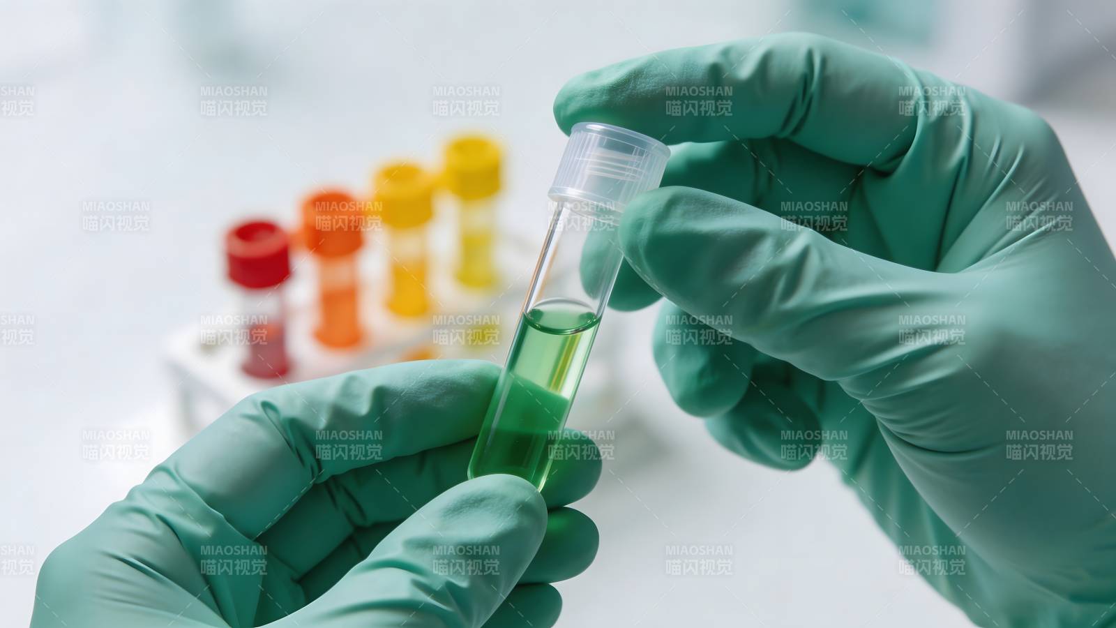 绿液试管 戴手套持握图片