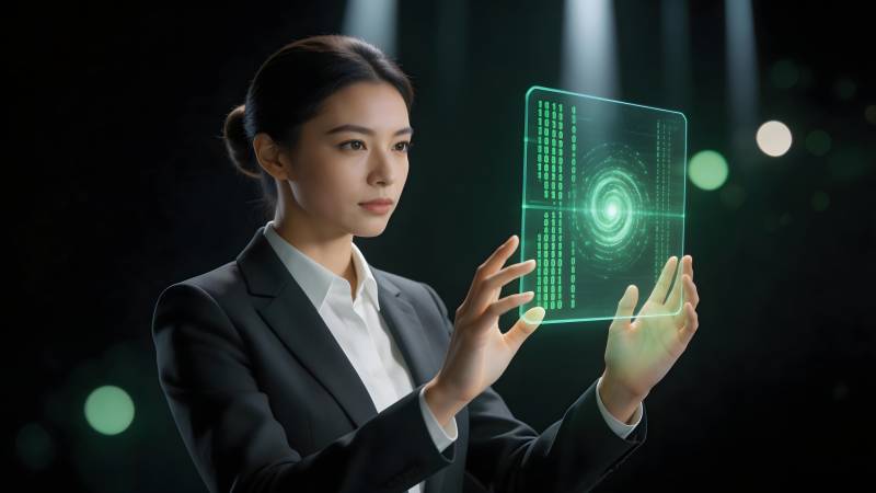 科技女性操控全息界面图片