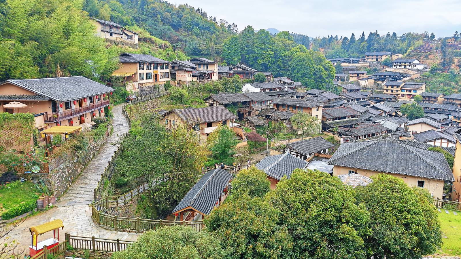 山间古村 青瓦木楼隐绿林图片