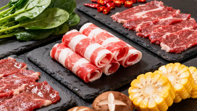 火锅食材拼盘 肉卷蔬菜玉米图片