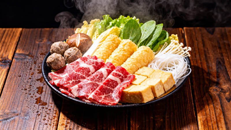 热气腾腾的日式火锅拼盘图片
