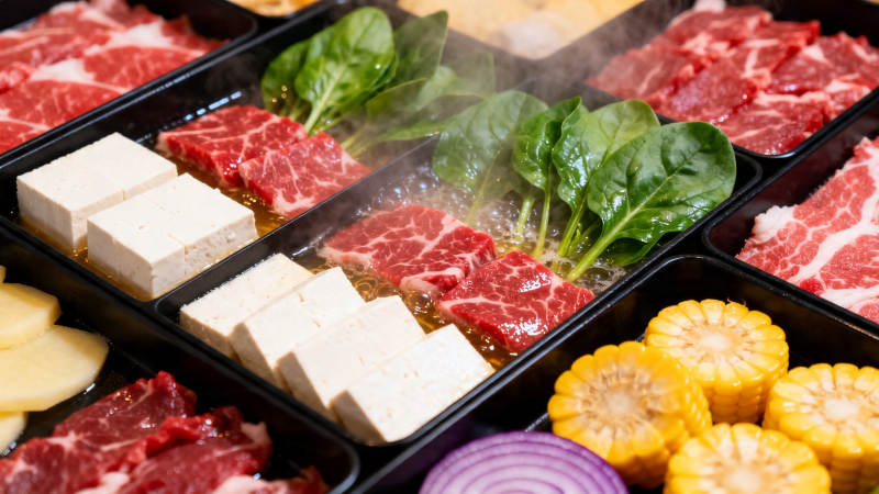火锅食材拼盘 热气腾腾图片