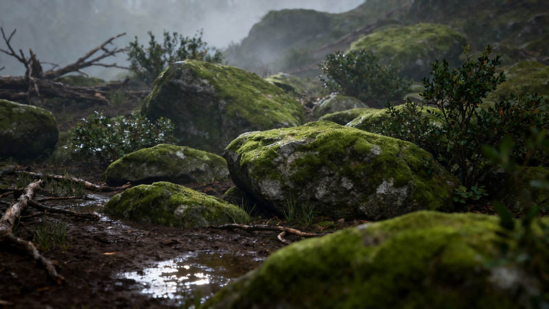 苔石幽径 雾隐山林图片