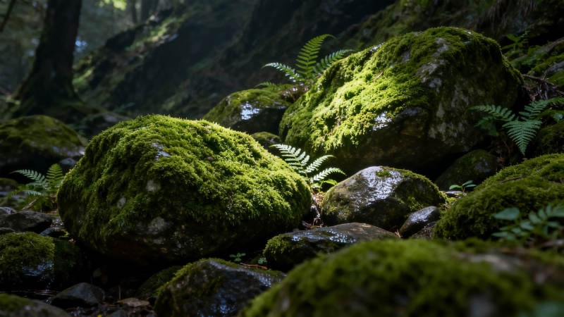 苔痕石径 幽林静谧图片