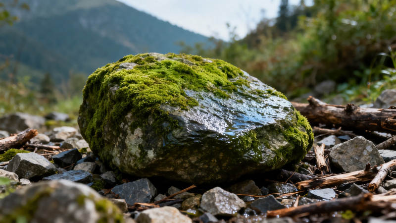 青苔覆石 山涧静美图片