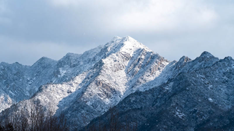 雪山巍峨 云雾缭绕峰顶图片