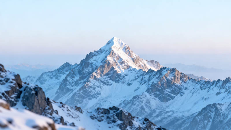 雪山巍峨 晨光映峰顶图片