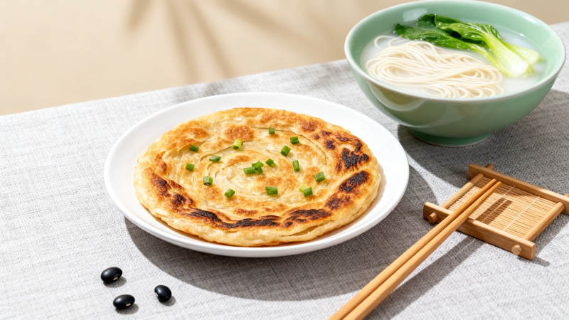 葱油饼配青菜面 简约早餐图片