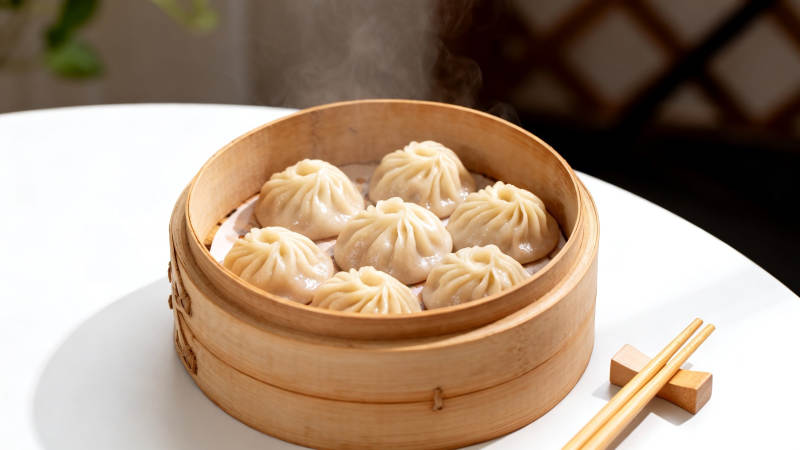 热气腾腾小笼包 竹笼香溢图片