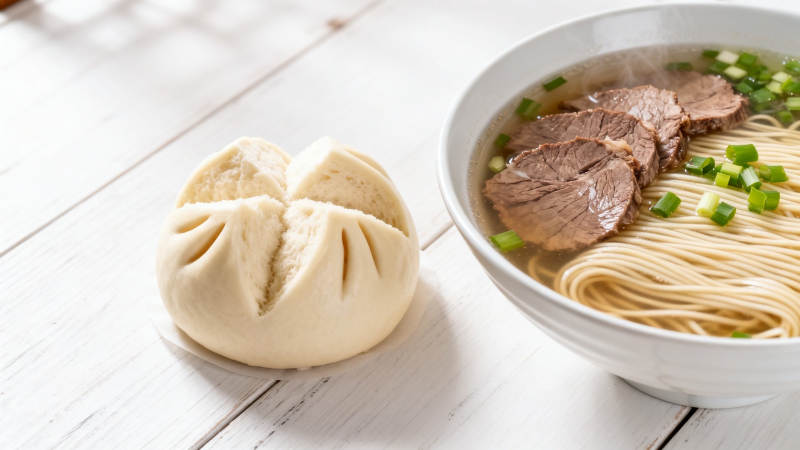 牛肉面配花卷 暖胃又满足图片