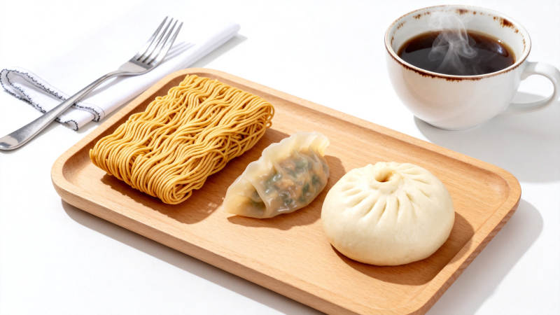 中式早餐 面饺包配咖啡图片
