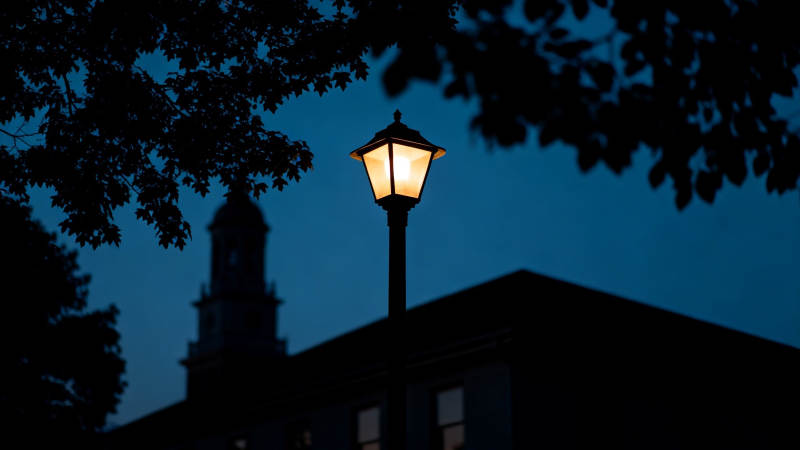 夜灯映古楼 树影伴幽静图片