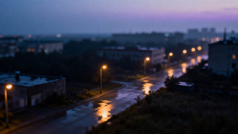 雨夜街灯映湿路图片