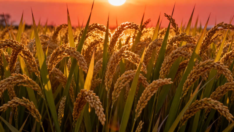 夕阳金稻浪 丰收好时节图片