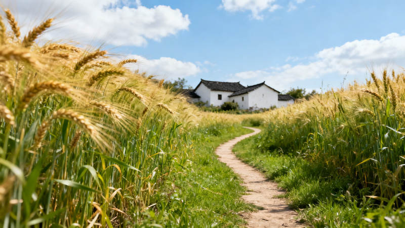 麦田小径通白屋图片