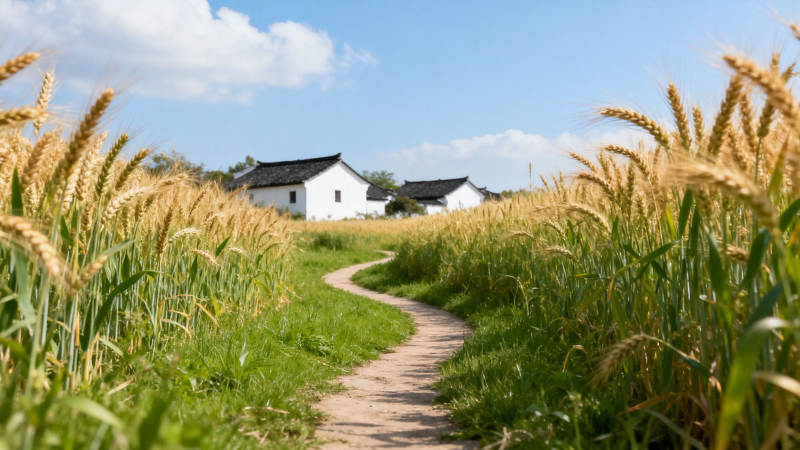 麦田小径通白屋图片