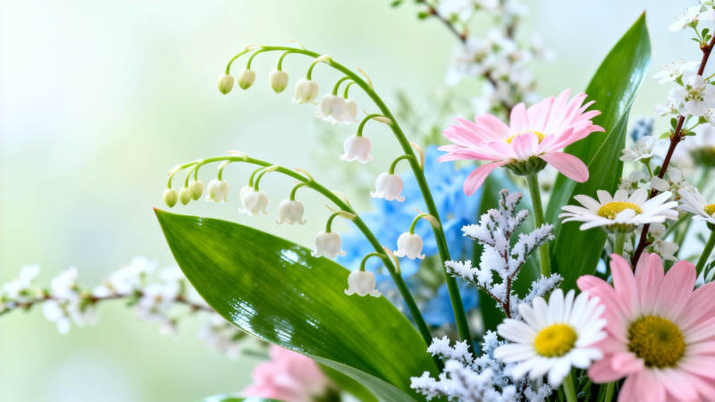 春日花束 铃兰与雏菊共舞图片