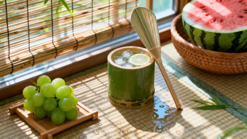 竹筒冰饮 夏日清凉小景图片