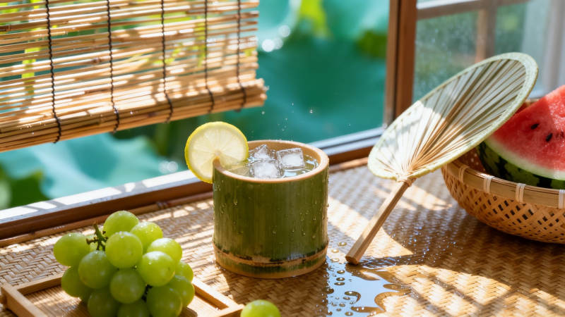 竹筒冰饮 夏日清凉时光图片